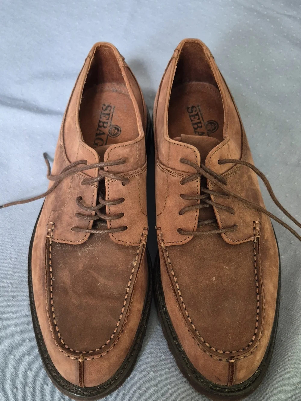 Sebago Extra Light Mens 10 Brown Suede Moc Toe Oxford Shoe Lug Sole Quiet Luxury